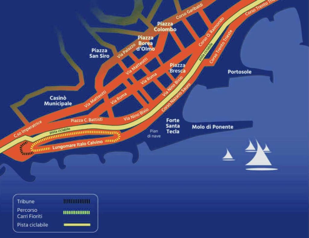 percorso dei carri di Sanremo in fiore