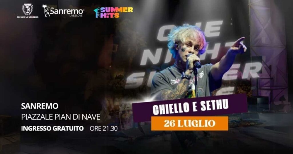 concerto di chiello e sethu, secondo appuntamento della rassegna one night summer hist per l'estate 2025 a Sanremo