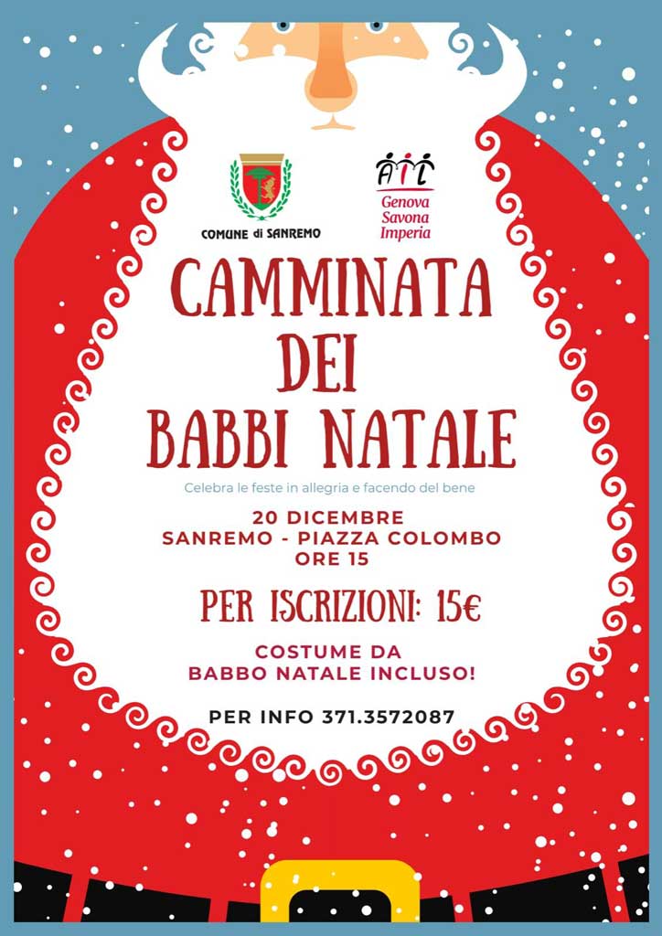 camminata dei babbi natale sanremo locandina completa con informazioni su costi ed iscrizioni 