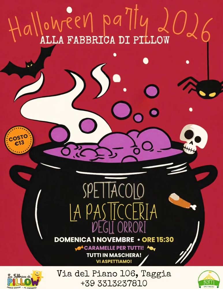 locandina halloween party 2026 fabbrica di pillow
